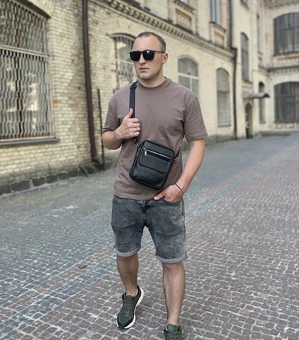Кожаная мужская сумка 17х21х5, барсетка через плечо Tiding Bag 4134A черная Винница - изображение 4
