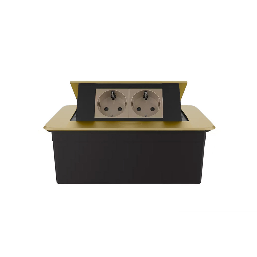 Меблева розетка подвійна LIVOLO золота, вбудована у стільницю, для кухні/офісу/конференц-залу, висувна, з заземленням, плавне відкриття, алюміній 155× Коломыя - изображение 3