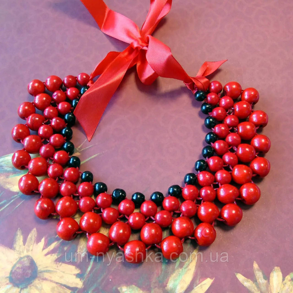 Бусы деревянные красные желто-голубое колье Кривой Рог - изображение 7