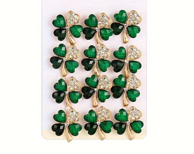 Брошь четырехлистник зеленый клевер со стразами, брошь на удачу 3×2.5 см Киев - изображение 3