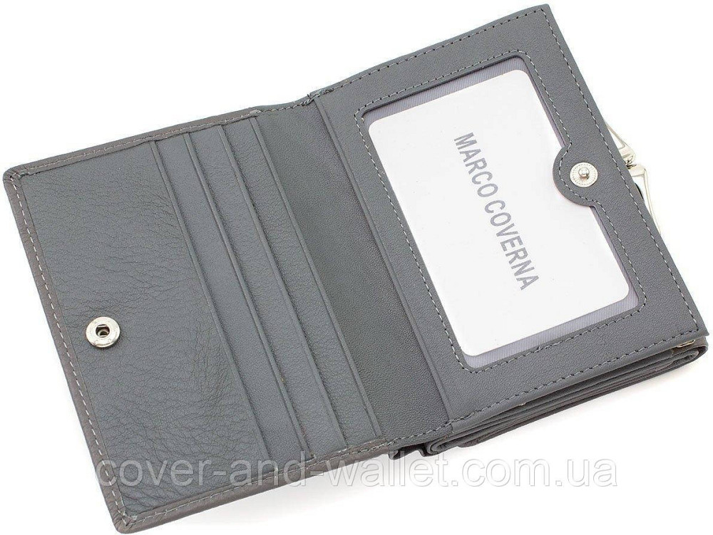 Маленький женский кожаный кошелек серого цвета с монетницей Marco Coverna Киев - изображение 5