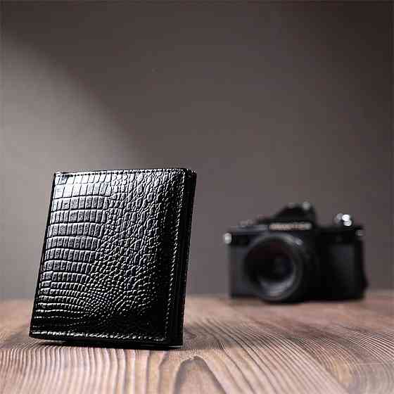 Женский компактный кошелек из натуральной лакированной кожи ST Leather 22688 Черный Киев