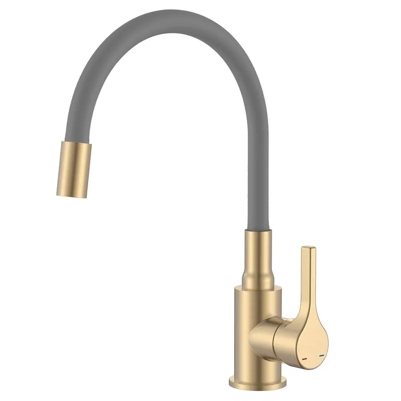 Змішувач для кухні Zerix Rex-011 Brushed Gold Refl.Grey з нержавіючої сталі (Колір матове золото+силіконовий вилив сірий) (ZX6133) Харьков - изображение 1
