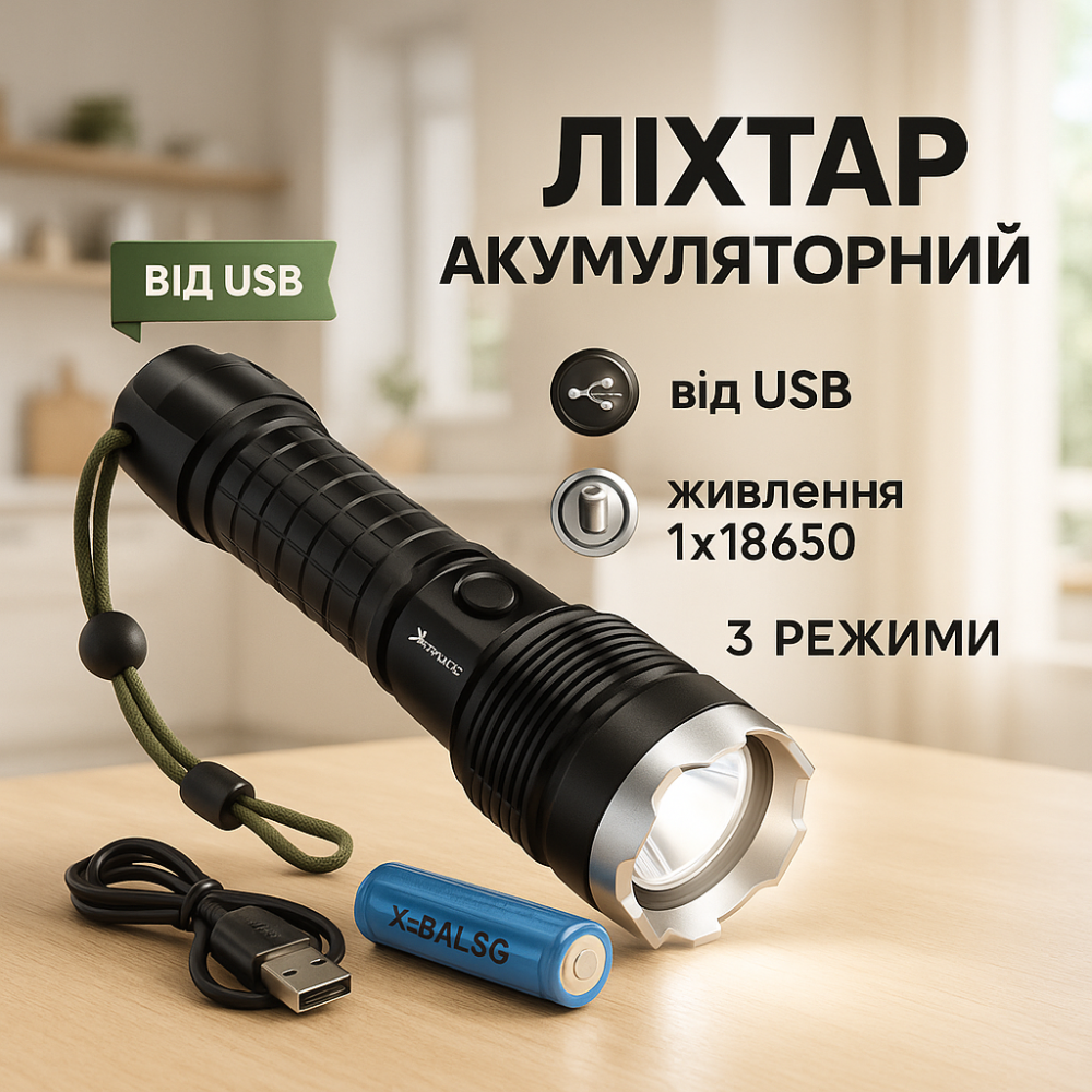 Акумуляторний ліхтар для домашнього використання X-Balog BL-A72-P50, Алюмінієвий ліхтар 18650 VB-39 Львів - фото 20