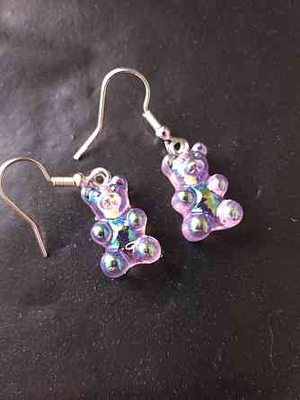 Сережки мишки, сиреневые с напылением - размер мишки 1,7см, смола Киев