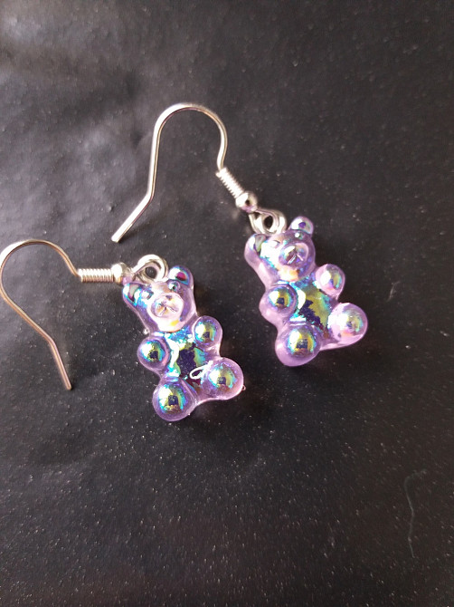 Сережки мишки, сиреневые с напылением - размер мишки 1,7см, смола Киев - изображение 1