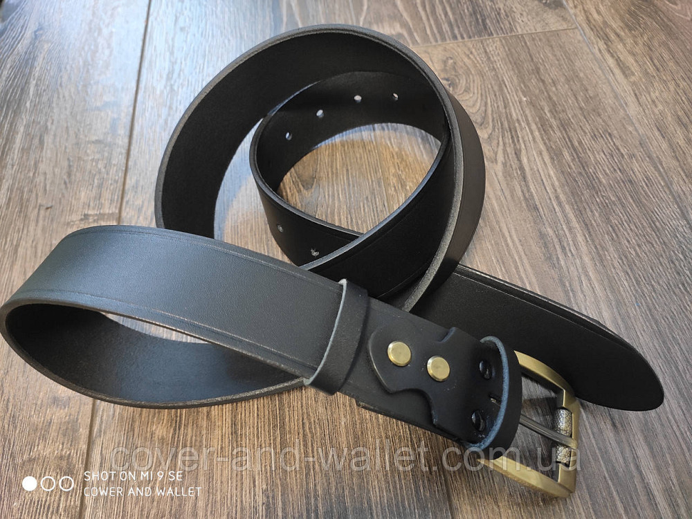 Чорний шкіряний чоловічий ремінь під джинси Shvigel Київ - фото 2