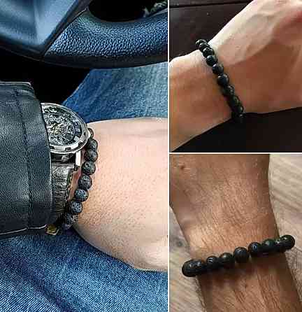 Браслет з вулканічної лави 8 мм на резинці, натуральний камінь, чоловічий браслет Київ