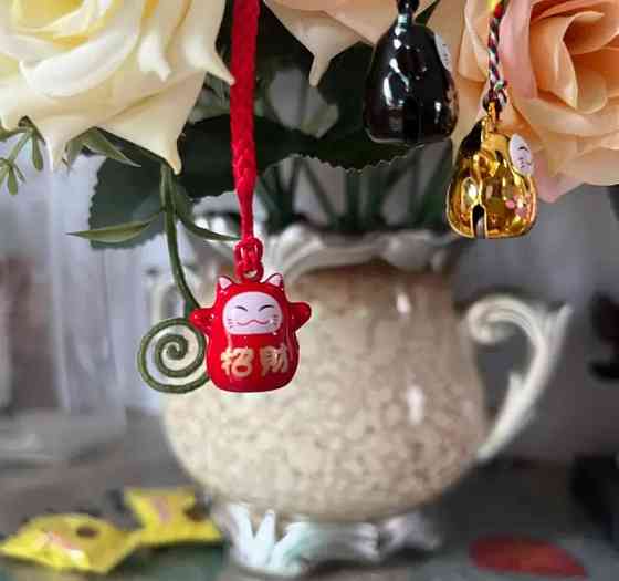 Брелок - підвіска для ключів "Lucky Cat " з дзвіночком чорного кольору 2.2*1.9 см. Київ