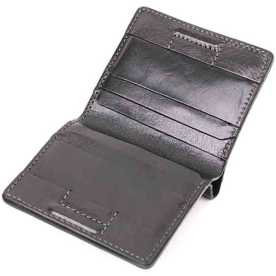 Стильне портмоне з накладною монетницею з натуральної шкіри Чорний (GRANDE PELLE) Київ