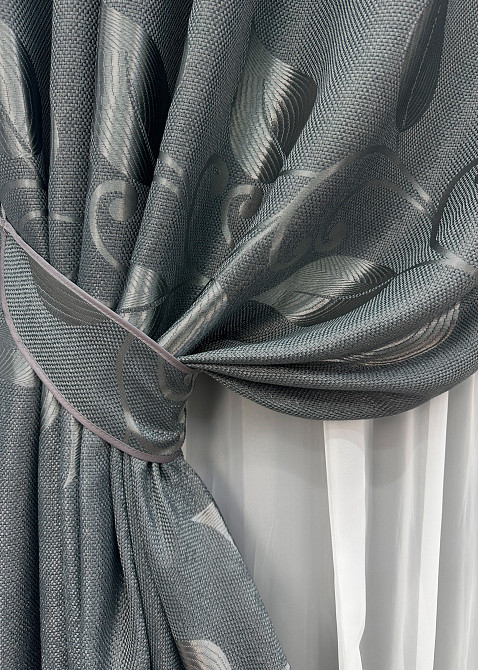 Комплект готових штор VR-Textil Льон Рогожка № 1692ш Сірий 100х270 см 2 шт (31-917) Київ - фото 5