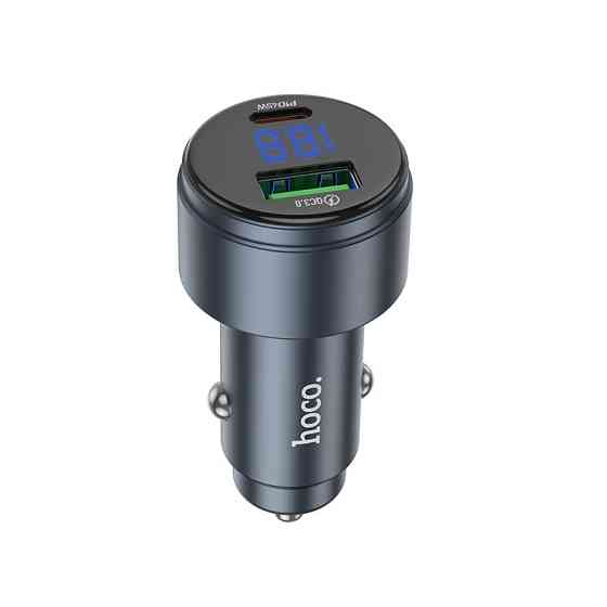 Автомобільний зарядний пристрій HOCO Z57B Glorious 63W dual-port digital display PD45W+QC3.0 car charger Metal Gray Київ