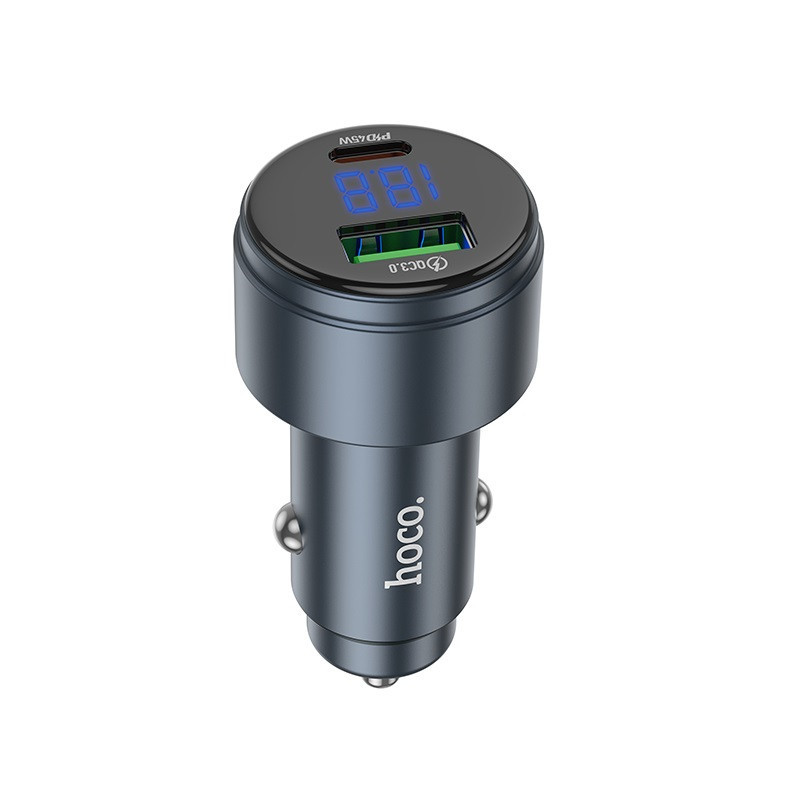 Автомобільний зарядний пристрій HOCO Z57B Glorious 63W dual-port digital display PD45W+QC3.0 car charger Metal Gray Київ - фото 1