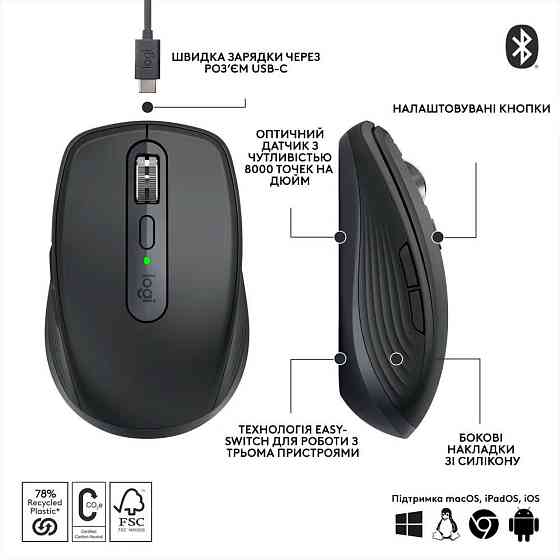Миша бездротова Logitech MX Anywhere 3S Bluetooth Graphite (910-006929) Темно-сірий Харків
