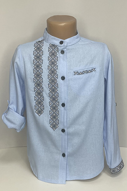 Вышиванка для мальчика Орнамент лен в синем. Сумы - изображение 1