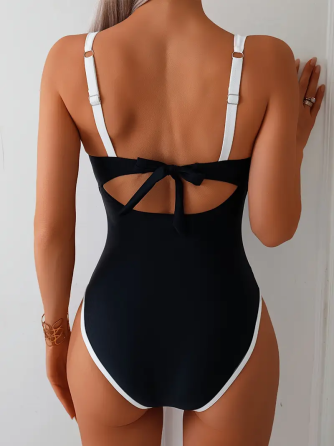 Женский цельный купальник с белыми вставками моделирующий фигуру Черный Харьков