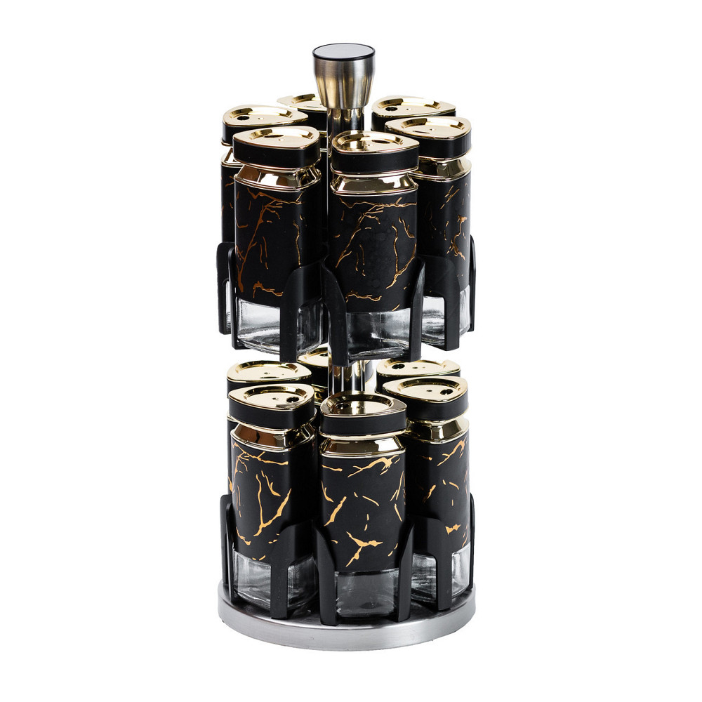 Набір для спецій на підставці, 12 баночок, чорний мармур Київ - фото 7