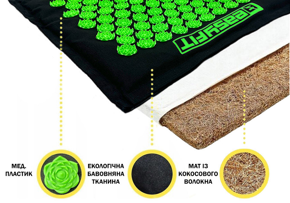 EasyFit Масажний килимок EasyFit AcuRelax з голками (аплікатор Кузнєцова) чорно-зелений Коломыя - изображение 5