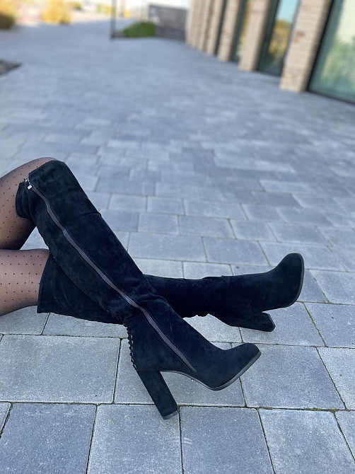 Ботфорти жіночі чорні з еко-замші на підборах весна-осінь демісезонні F736-T276-1 р. 37-38 Коломия - фото 3