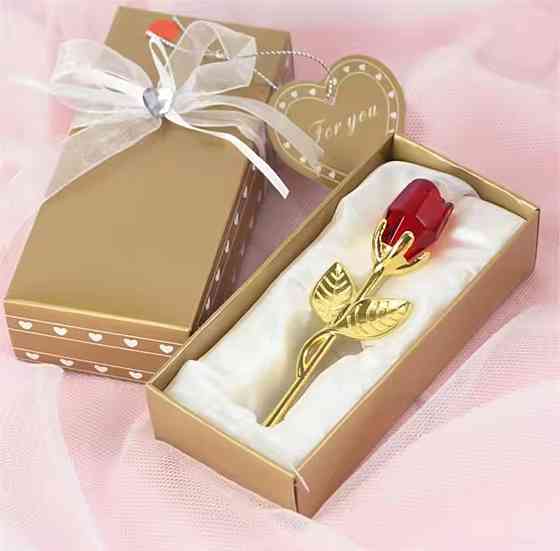 Хрустальная фигурка роза 9 см в позолоте в подарочной упаковке красная Киев