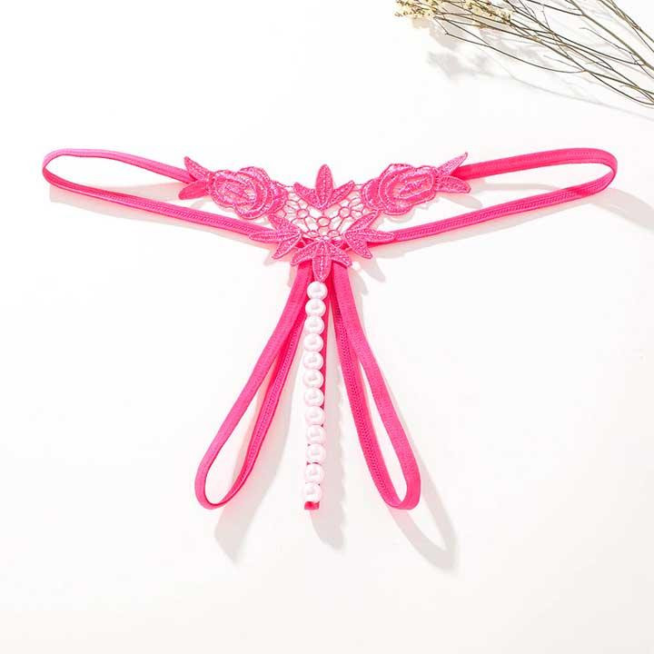 Стринги с бусинками и цветами - Фуксия - S/M – Эротическое бельё Винница - изображение 1