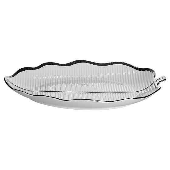 Порцелянове блюдо для сервірування стола у формі листя 41×27×4 (см) блюдо для подавачі закусок Срібло ML6045 Київ