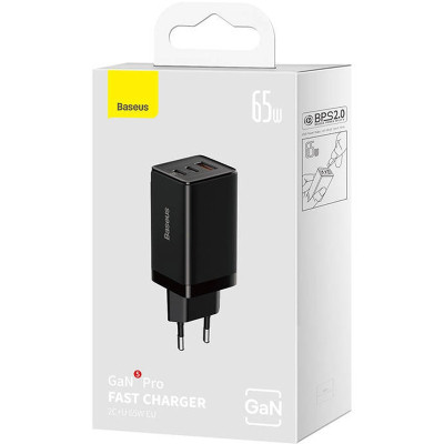 Зарядний пристрій Baseus 2xUSB-C 65W + 1xUSB GaN + cable USB-C to USB-C 100W 1.0m black (CCGP120201) Вінниця - фото 10