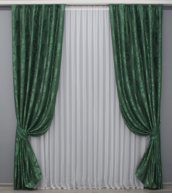 Шторна тканина жаккард, колекція "Лілія" колір зелений 1565ш Київ - фото 8