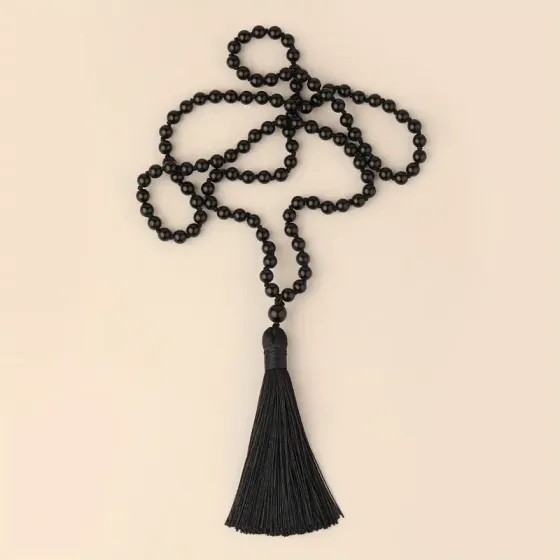 Намисто-чотки з чорного оніксу 86 см – натуральний камінь, оберіг з китицею Київ