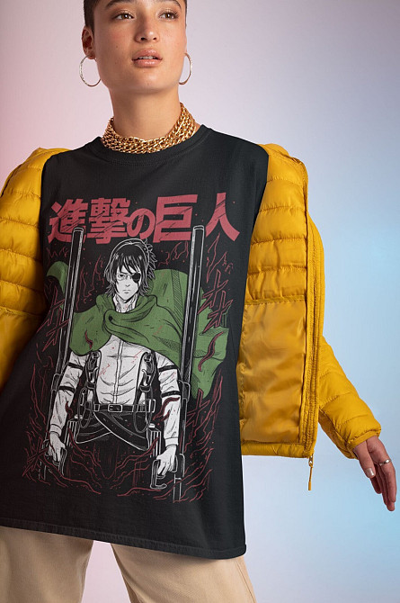 Футболка аниме Атака титанов оверсайз (S/M/L) Черний AnimeJ0803 Днепр - изображение 3