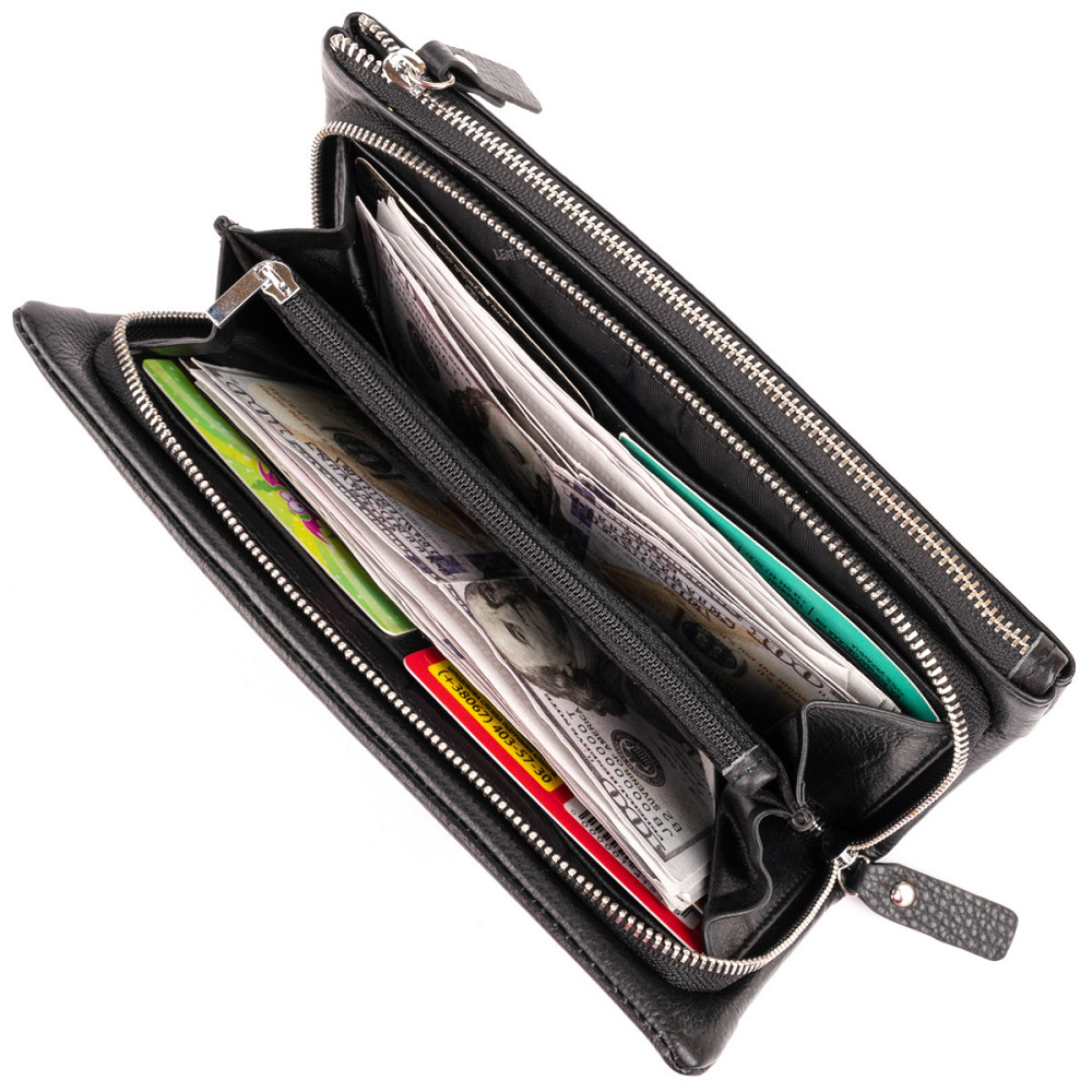 Гаманець-клатч зі шкіри з кишенею для мобільного ST Leather 19310 Чорний Київ - фото 7