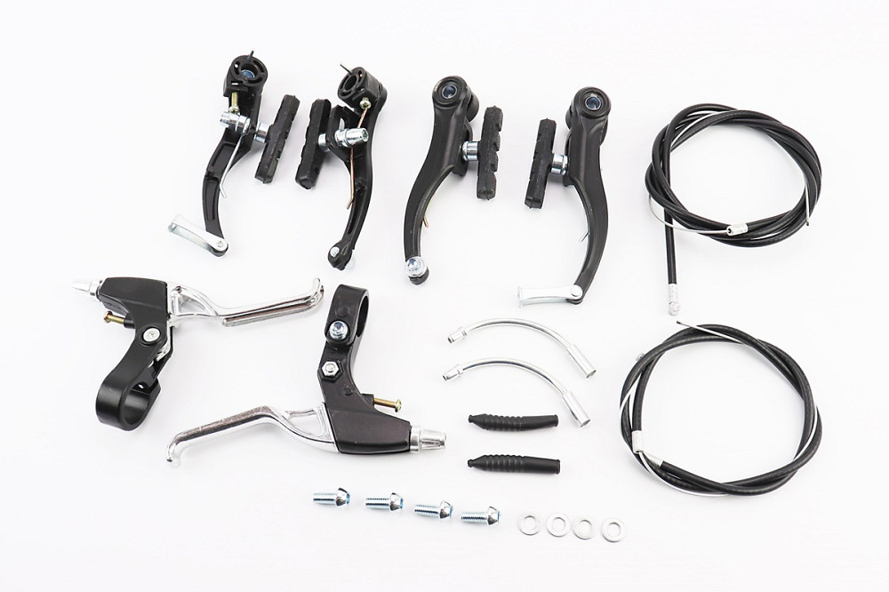 Гальмо V-brake 115мм (2 колеса) з ручками, тросами, алюмінієве, чорне Київ - фото 1