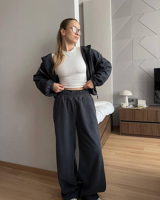 Жіночий теплий прогулянковий костюм: кофта та штани двосторонній фліс Графіт, 42/44 Одеса - фото 1