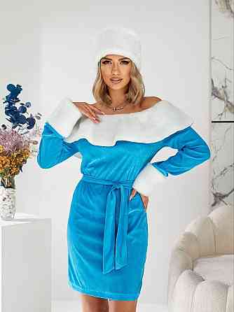 Женский набор снегурочки (платье+шапка+пояс) Блакитний Одеса