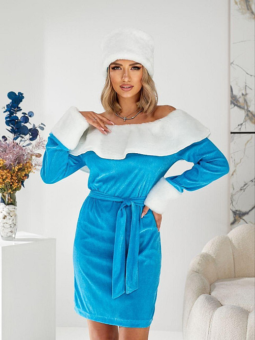 Женский набор снегурочки (платье+шапка+пояс) Голубой Одесса - изображение 3