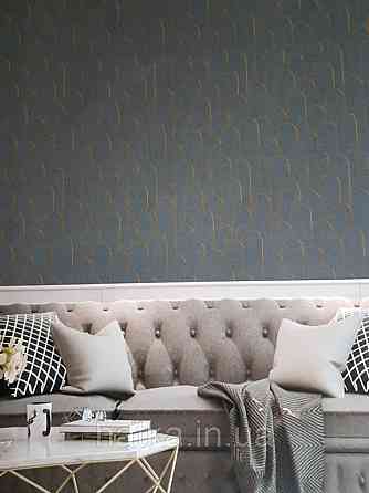 Ообои вінілові на флізелін Decoprint Moments MO22833 лофт геометрія смуги півколо на чорному золоті Київ