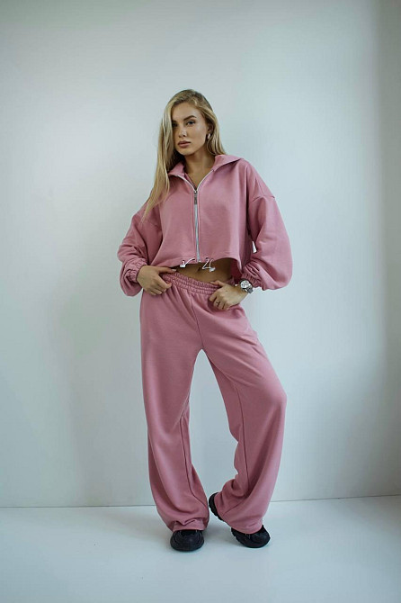 Женский трендовый базовый спортивный костюм двойка трехнить петля 42/44, Пудра Одесса - изображение 1
