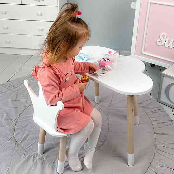 Столик хмаринка 46х70х40 і стільчик корона 26х26х24, стіл та стілець в дитячу, білий Київ