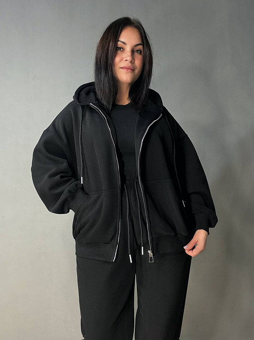 Костюм жіночий A-N 27066 спортивний оверсайз худі на блискавці та джогери чорний, чорний, M Київ - фото 5