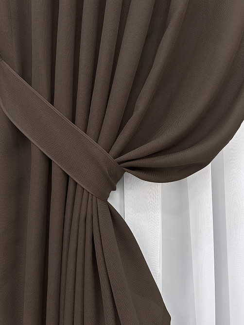 Комплект готових штор VR-Textil Льон Льон Мішковина № 1189ш Венге 200х270 см 2 шт (32-502) Київ - фото 5