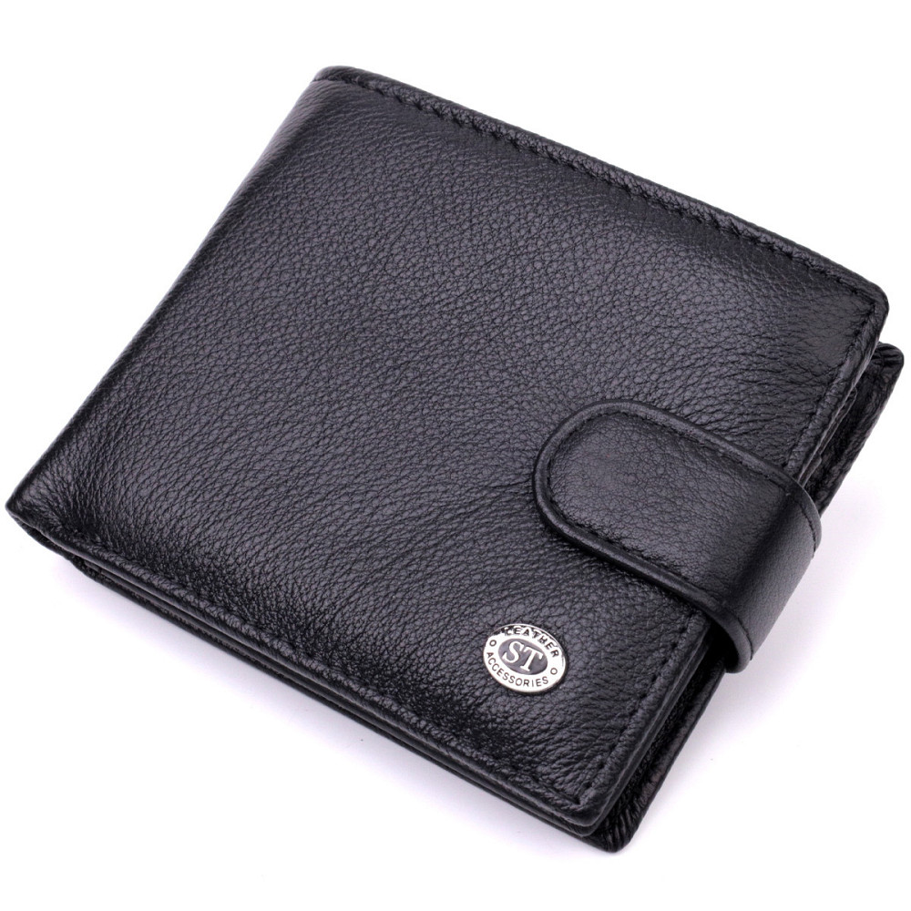 Чоловіче шкіряне портмоне з блоком для карток чорне (ST Leather) Київ - фото 17