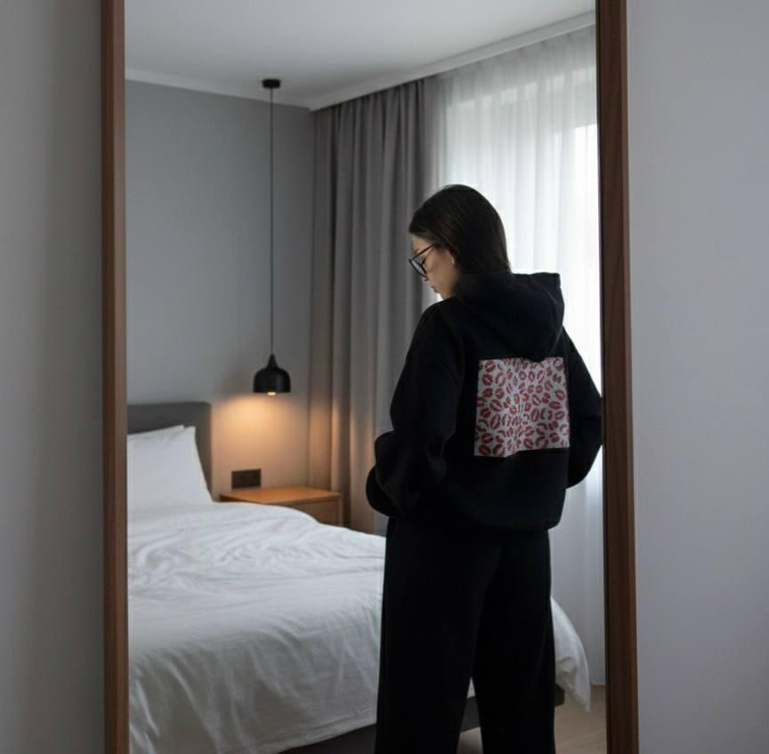 Унісекс худі оверсайз крою з принтом поцілунки турецька Тринитка на флісі Чорний Одеса - фото 2