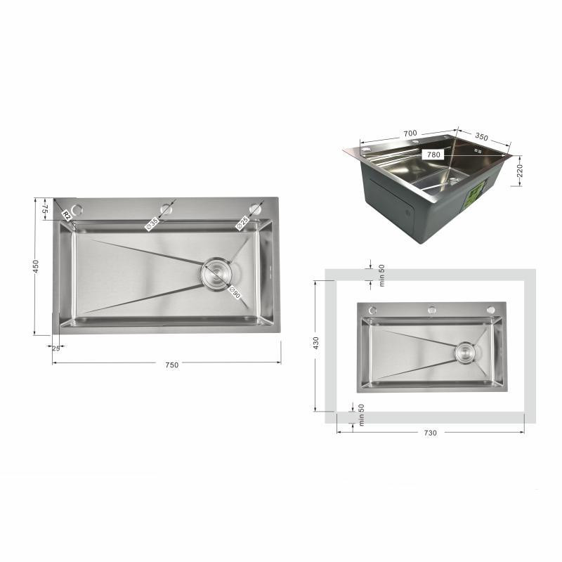 Мийка для кухні інтегрована Lidz Handmade H7545 Brushed Steel 3,0/1,0 мм LDH7545BRU49457 Київ - фото 2