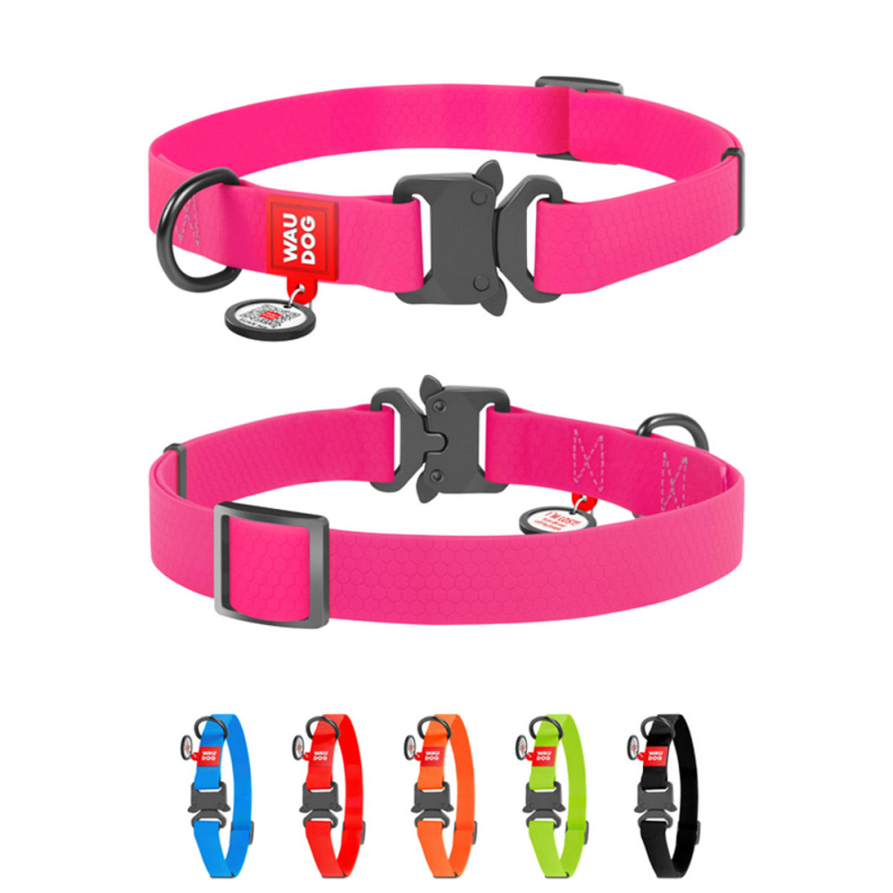 Нашийник для собак водостійкий WAUDOG Waterproof з QR паспортом, металева пряжка-фастекс, Ш 20 мм, Дов 28-40 см, рожевий Київ - фото 1