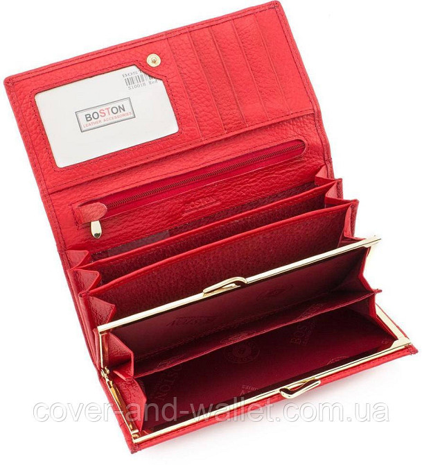 Красный женский кошелек из натуральной кожи с монетницей внутри Boston Киев - изображение 7
