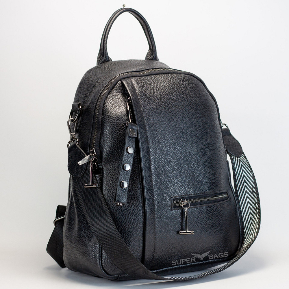 Женский кожаный рюкзак городской 23х32х13, сумка для города, путешествий и отдыха, черная Каменское - изображение 4