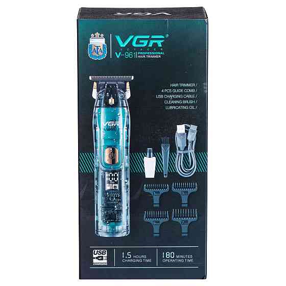 VGR Тример для стрижки акумуляторний з 4 насадками Зелений VGR V-961 Коломыя