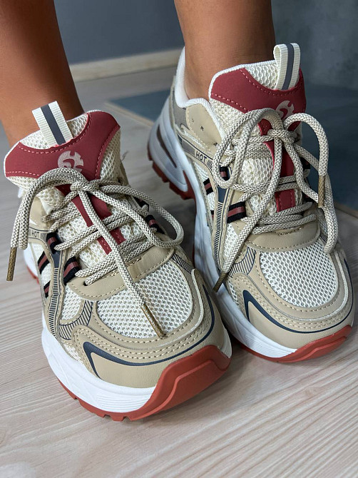 Кроссовки женские Navigator 4001-2 с сеткой и экокожей высокая подошва бежево-красные, 39, 24 см Киев - изображение 10