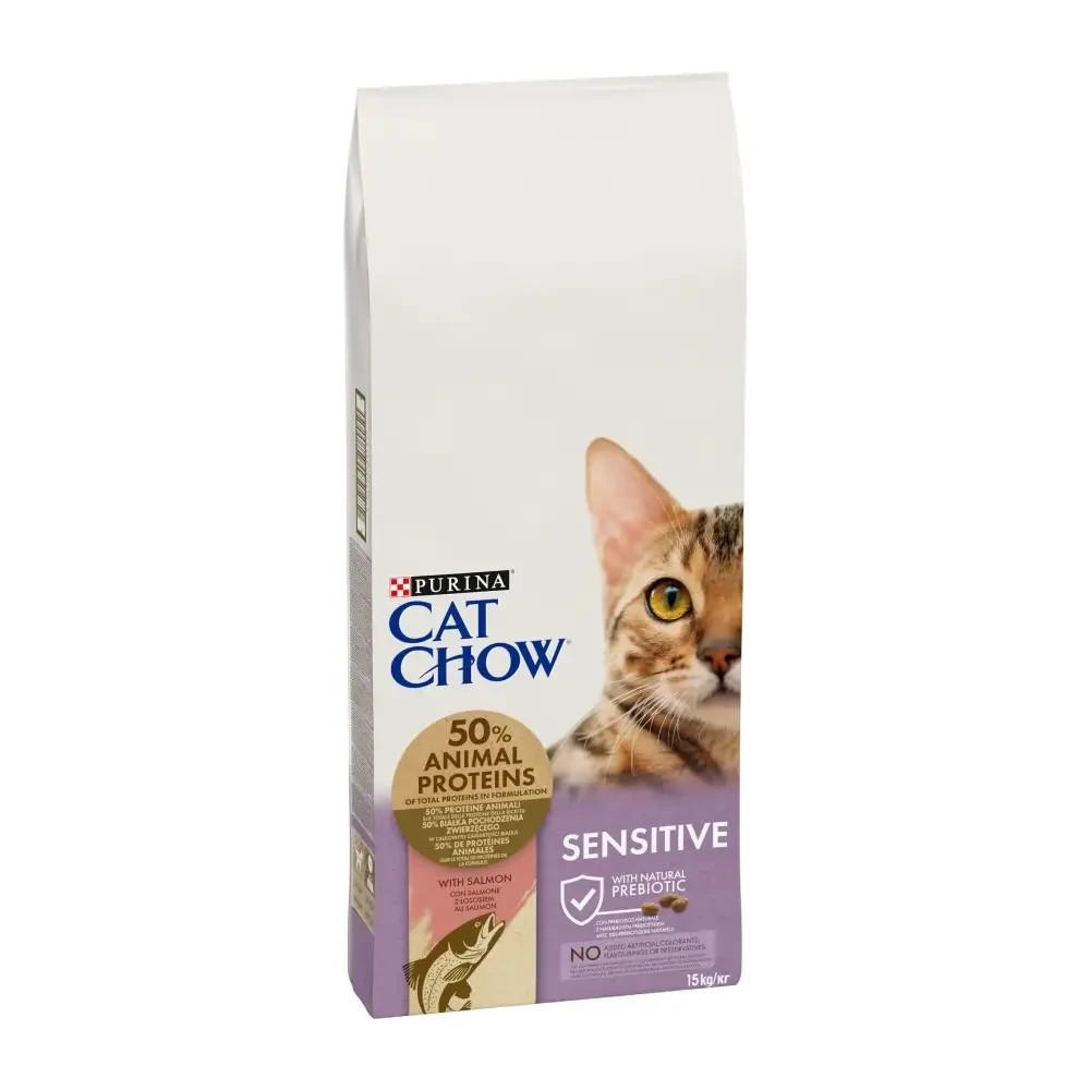 Сухий корм CAT CHOW Sensitive для дорослих котів із чутливою шкірою та травленням, з лососем, 15 кг Київ - фото 1