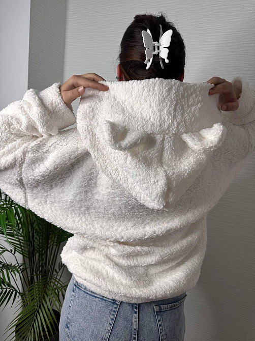 Женская теплая плюшевая худи с ушками турецкий мягкий мех Белый Одесса - изображение 8